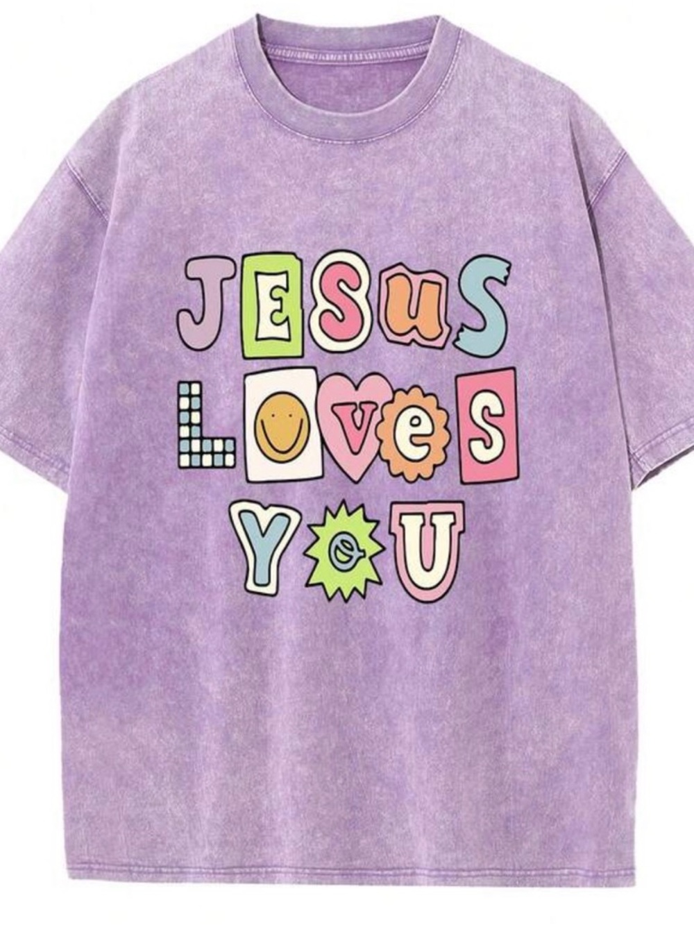 Purple 'Jesus Loves You' Graphic Tee